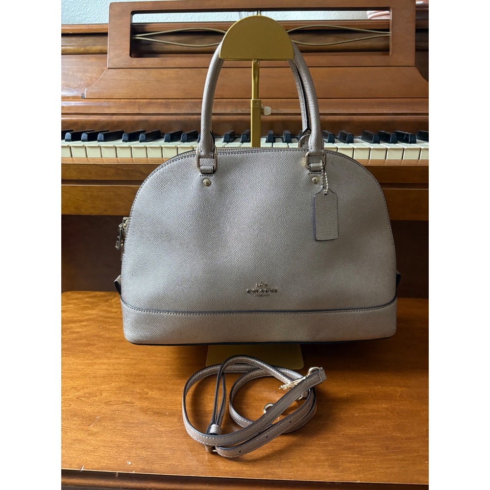Coach Sierra Satchel Metallic Crossgrain Leather Dome Bag Champagne F22313